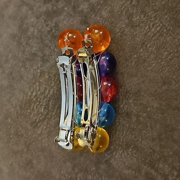 Vintage 1980s Rainbow Beaded Barrettes - Picture 5 of 5